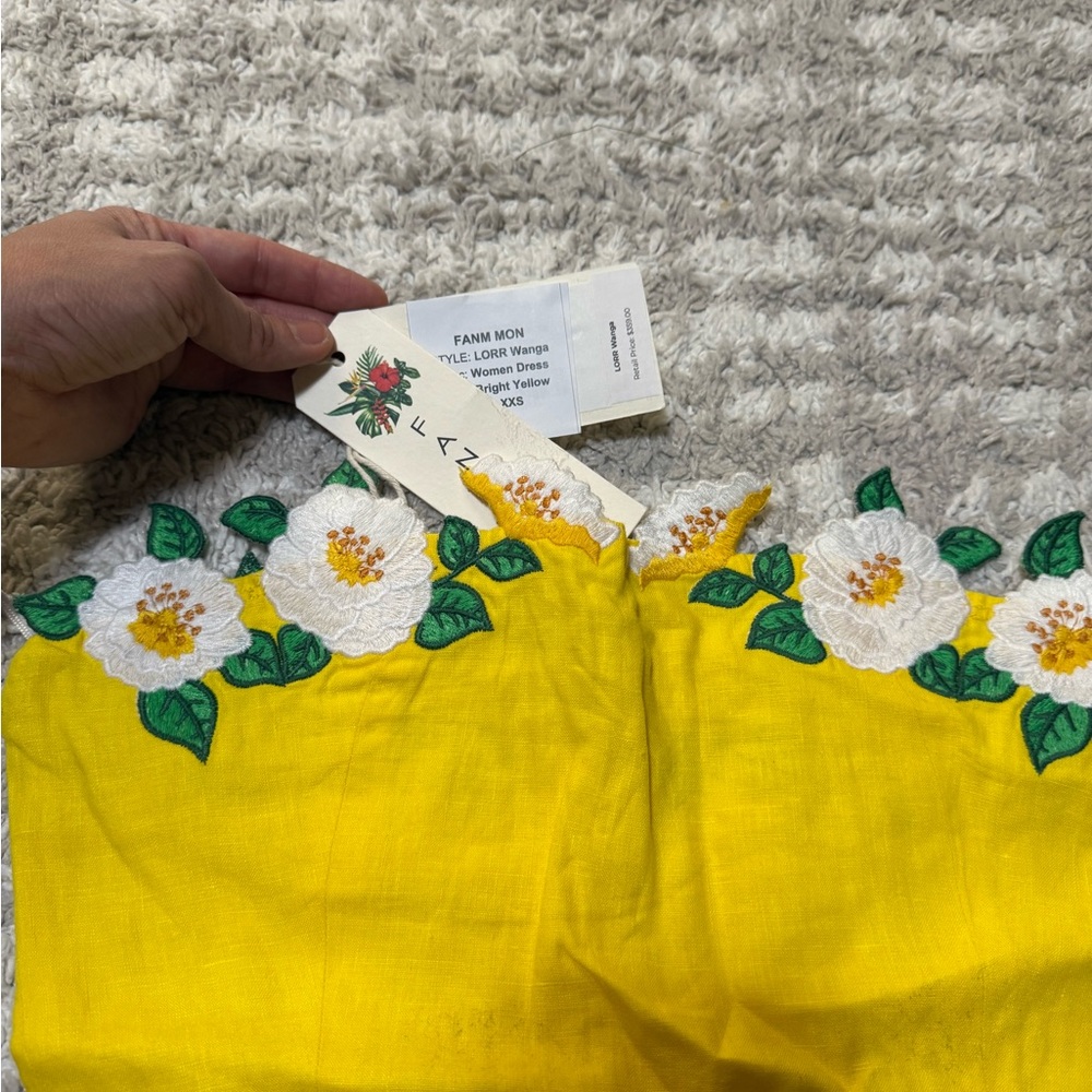 Fanm Mon Yellow Strapless Dress with Floral Accents - Picture 2 of 5